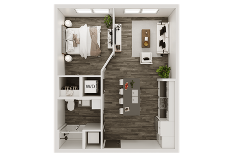 Floor plan for 1 bed, 1 bath, 585 sqft